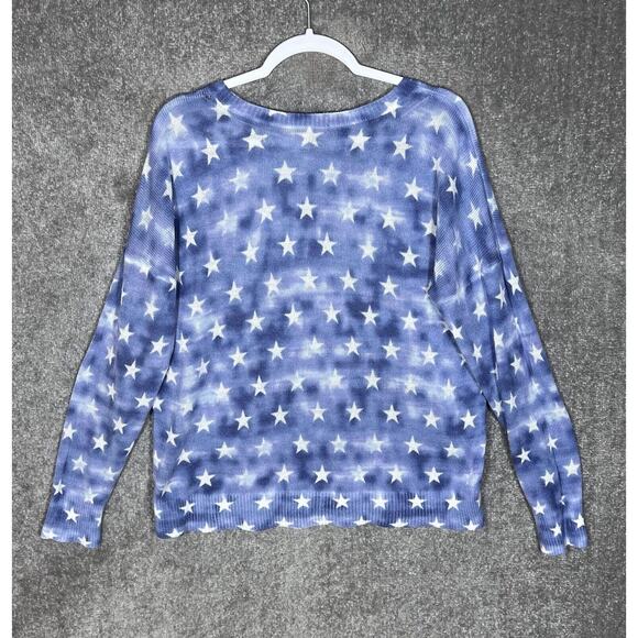 Rock & Republic Sweater Womens Size Large Blue Star Long Sleeve Lightweight Knit - Picture 2 of 6